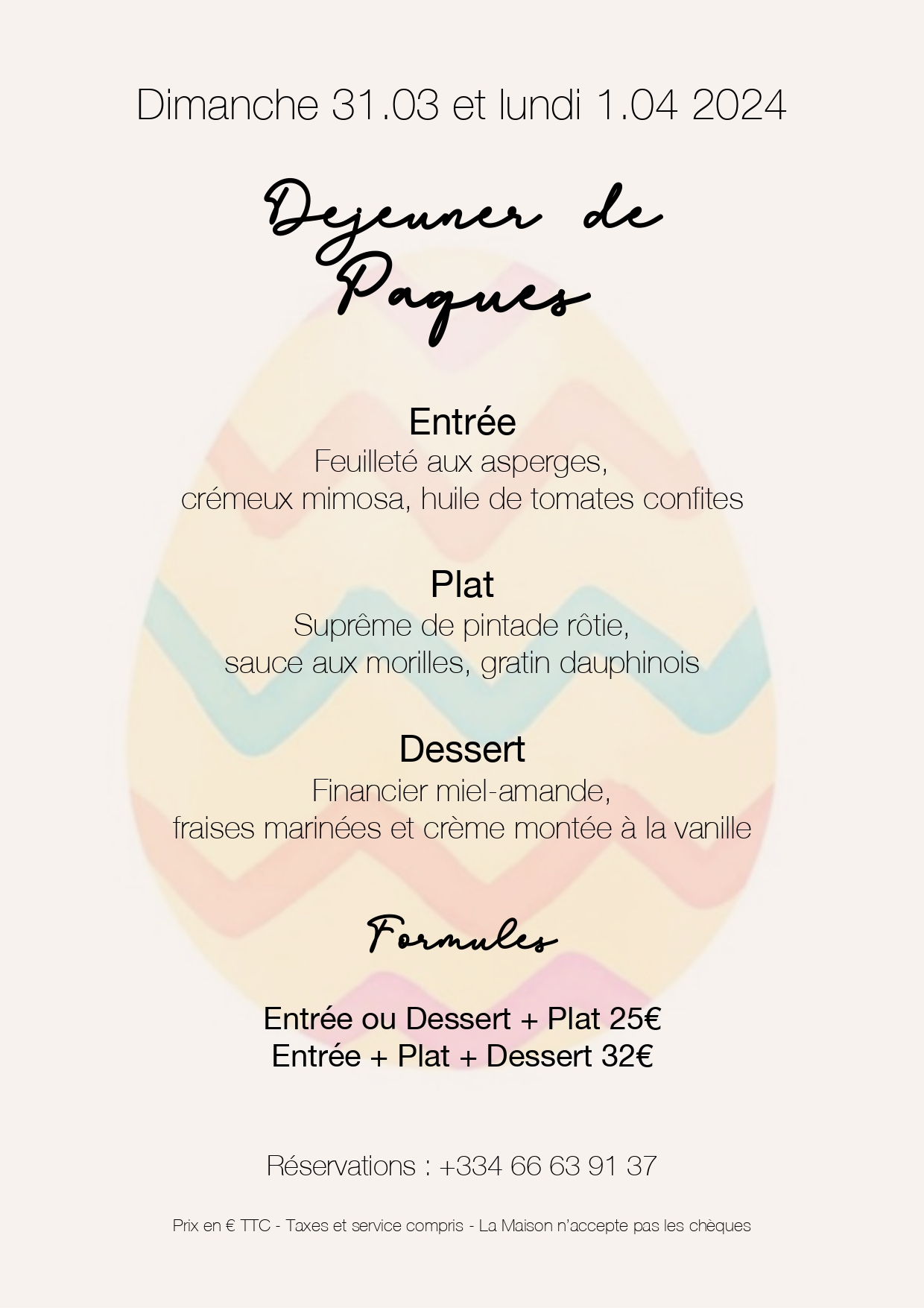 Menu Pâques 2024 Restaurant